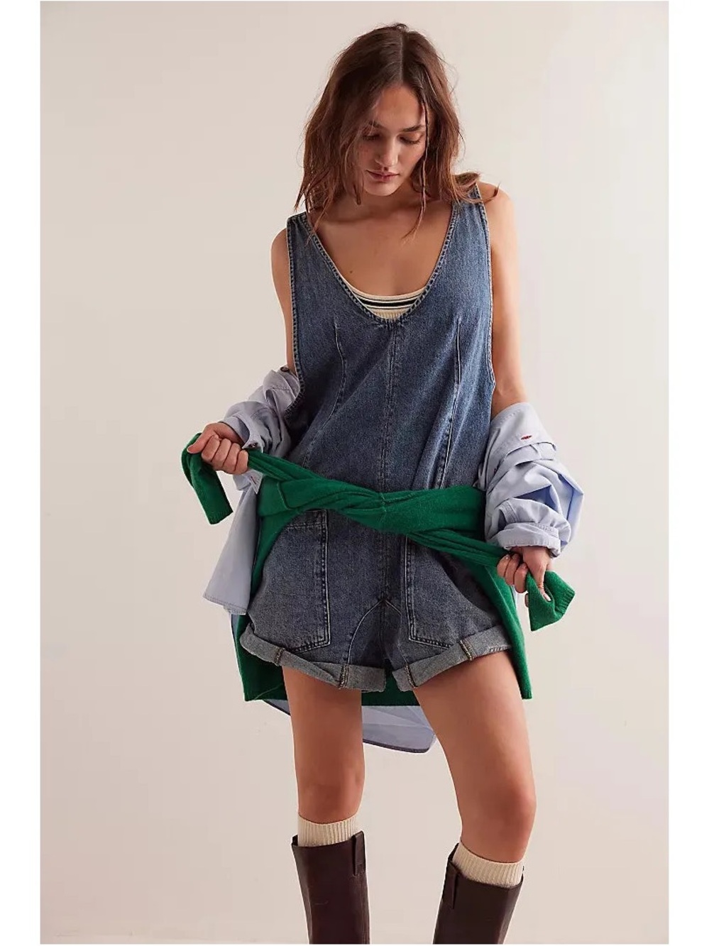Free People High Roller Shortall Denim Shortall Blue Size Small NWT